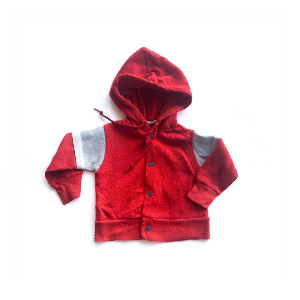 80's Infant Red and Grey Button Front Hoodie